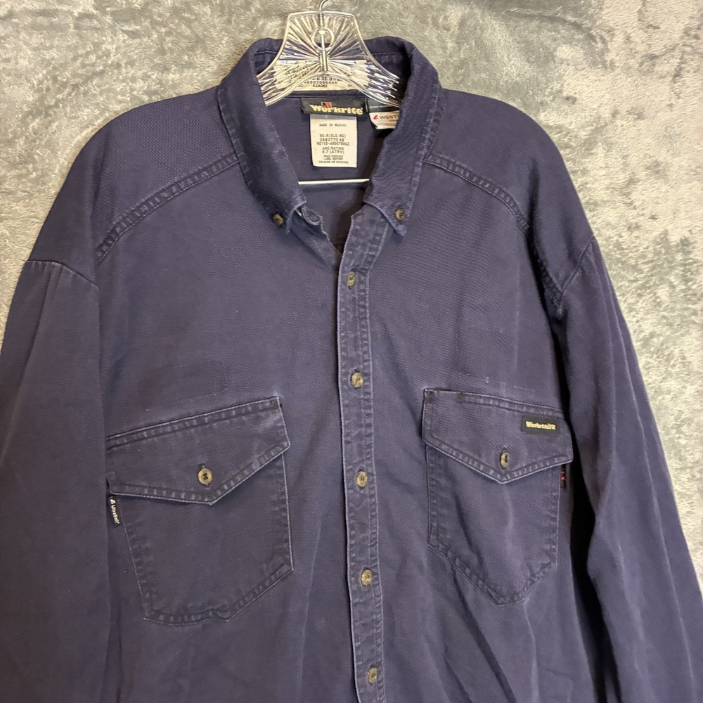 Workrite Mens Fire Resistant Button Shirt XL Westex HRC 2 NFFA 2112 Blue